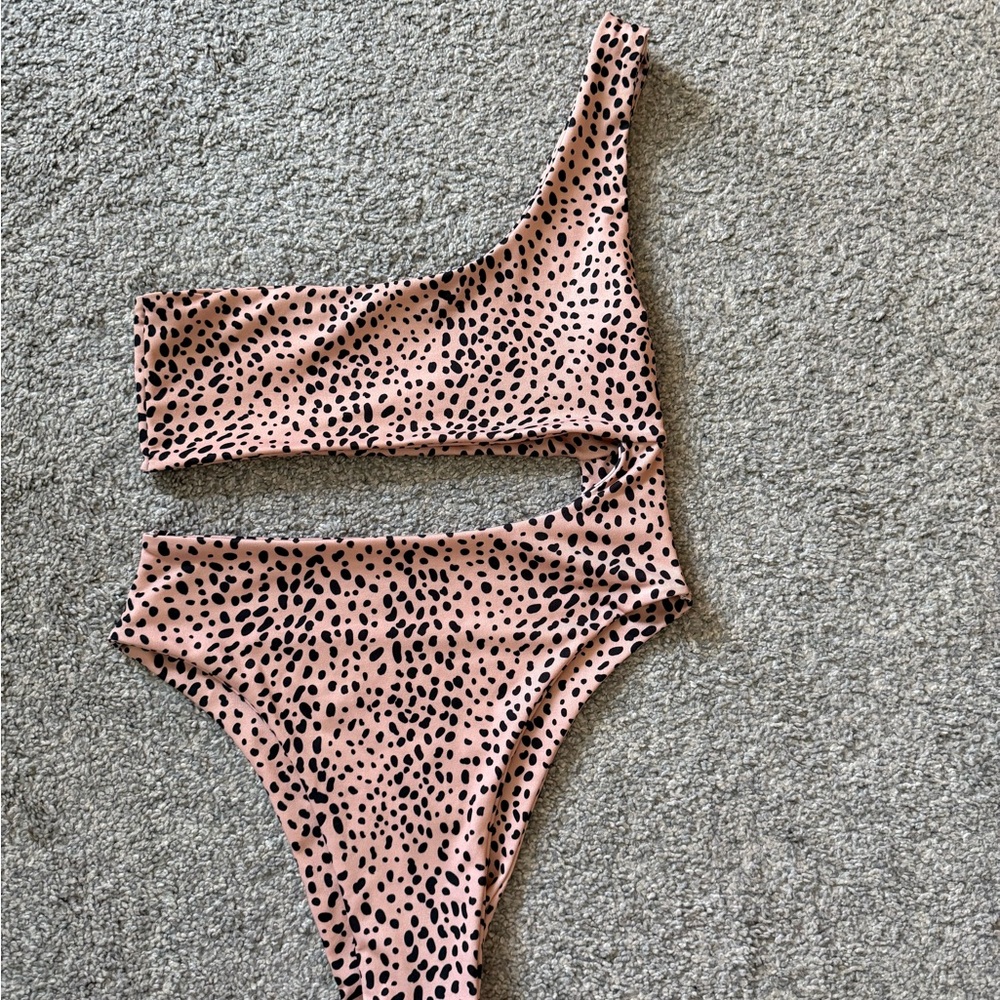 Nasty Gal One-Shoulder Cutout One-Piece Swimsuit with Black Spot Print